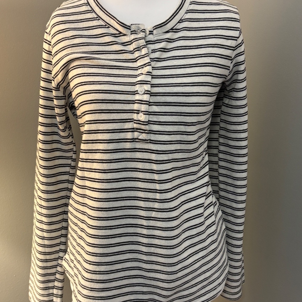 Vintage American Cotton Blend Striped Long Sleeve Henley Top